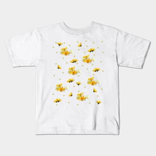 Golden Yellow and White Asters Digital Oil Paint Pattern Kids T-Shirt